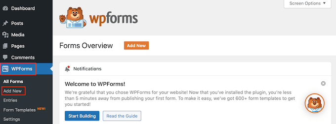 Creating new WPForms in WordPress Site