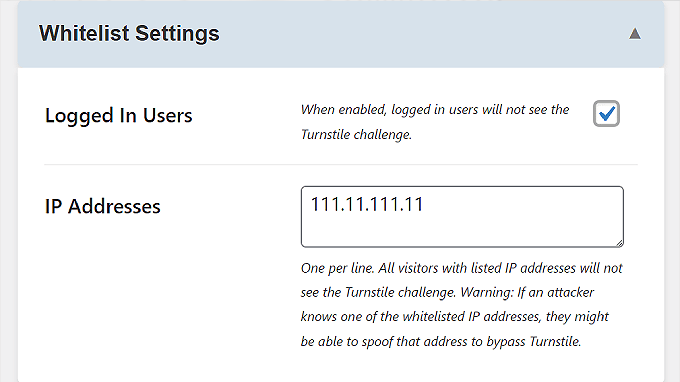 Whitelisng Users and IPs in Turnstile CAPTCHA settings