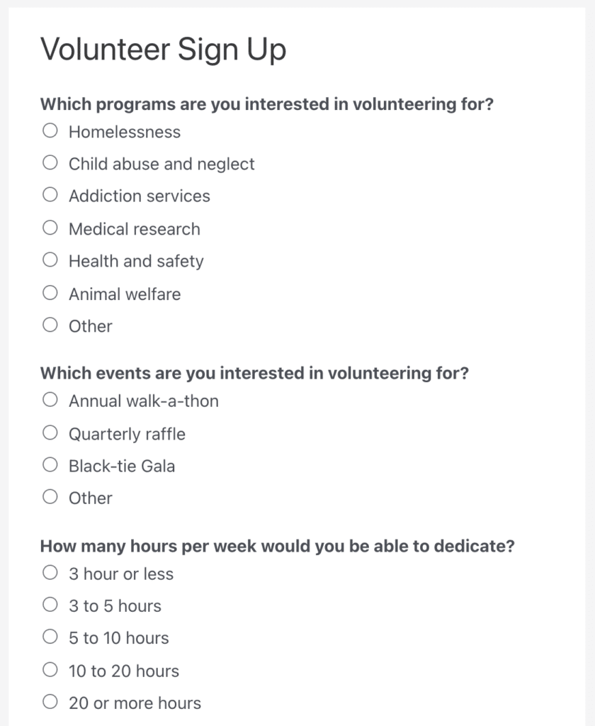 A volunteer sign up form