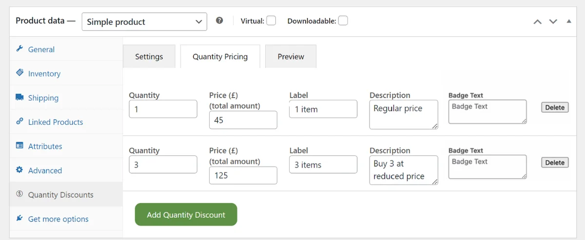 Configurando preços por quantidade