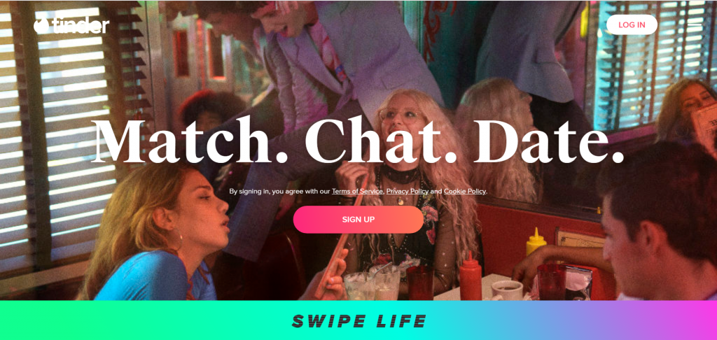 Page de connexion Web de Tinder