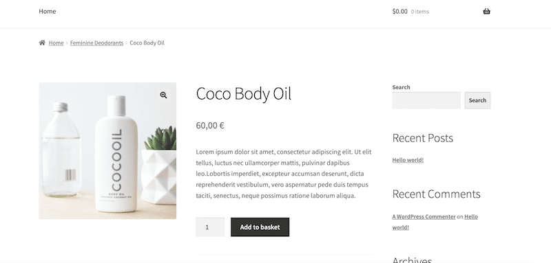 Page produit lancée en quelques minutes – Source : Notre site WooCommerce 