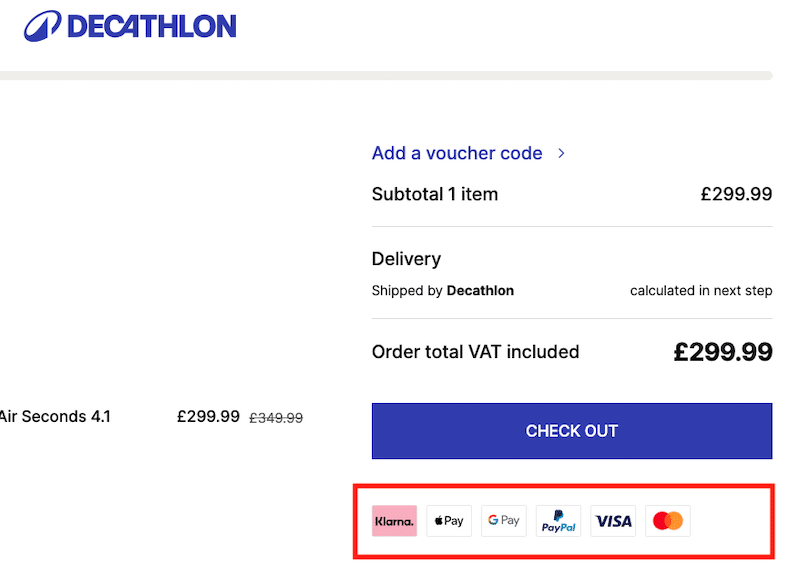 支払いゲートウェイのベスト プラクティス - 出典: Decathlon UK 