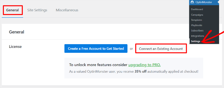 optinmonster connect existing account