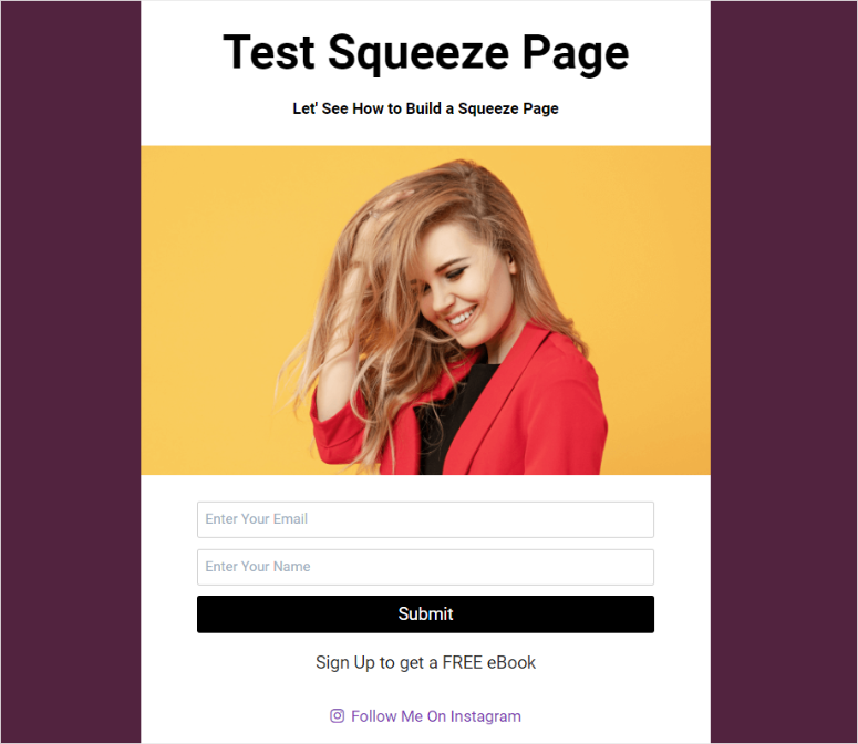 test squeeze page