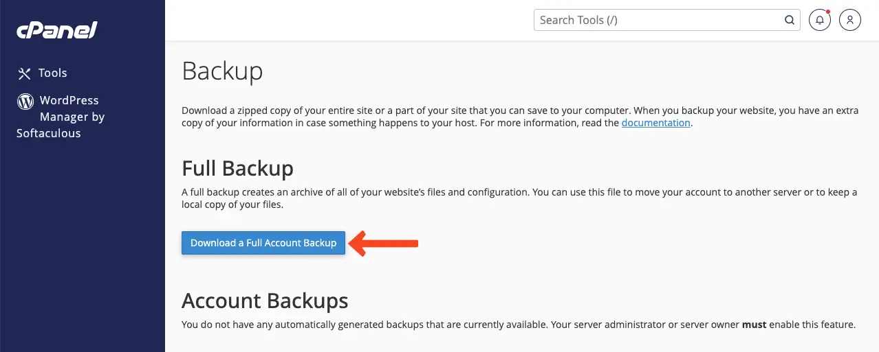 Download the full backup of your WordPress site