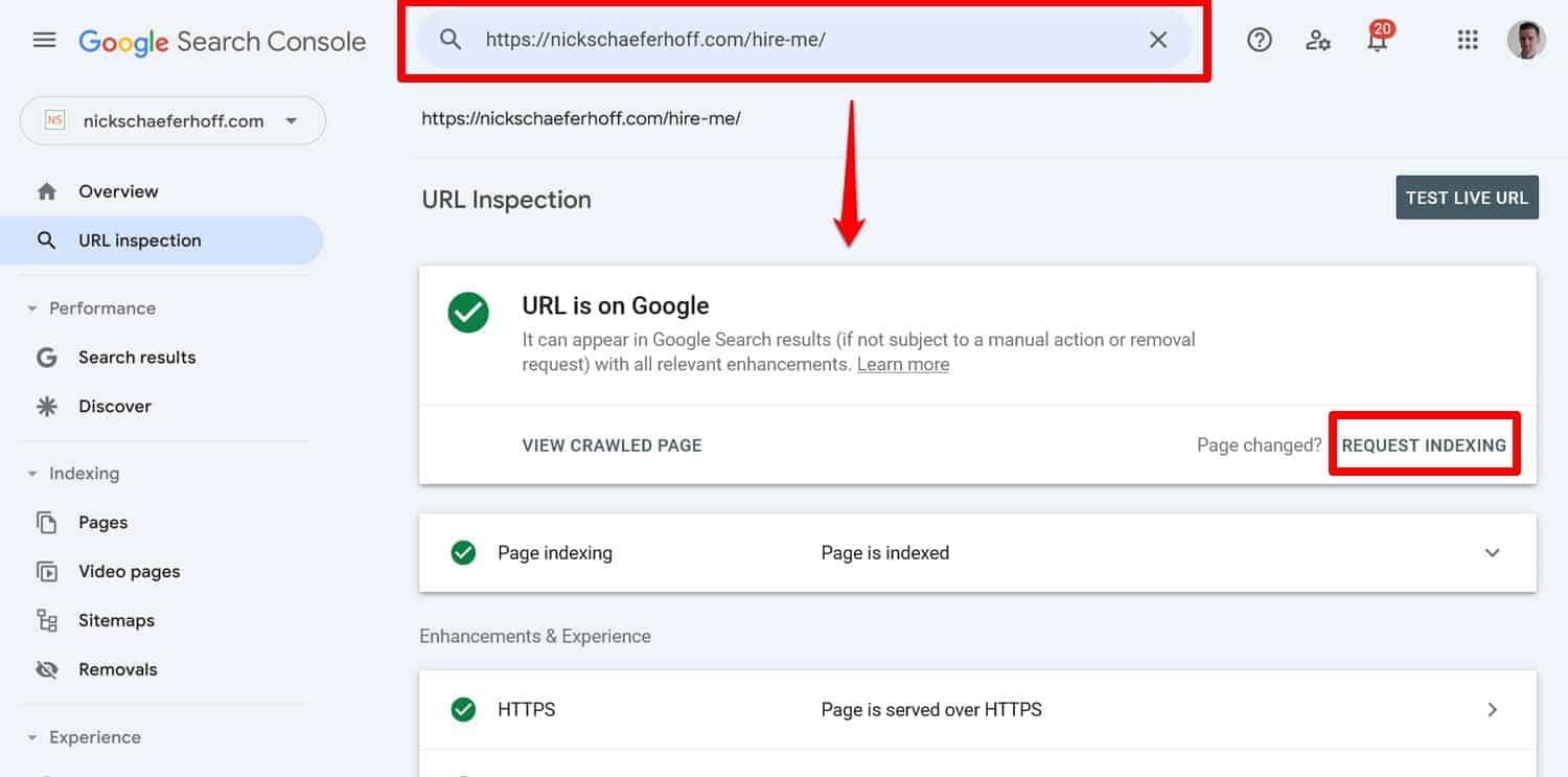 Minta pengindeksan untuk satu URL di Google Search Console