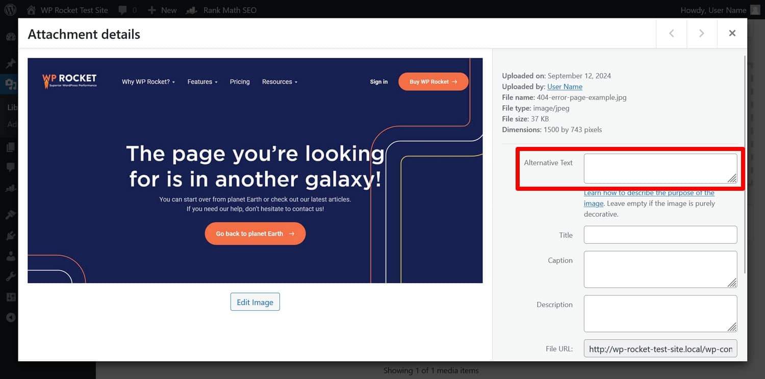 Agregue texto alternativo a la imagen en la biblioteca multimedia de WordPress