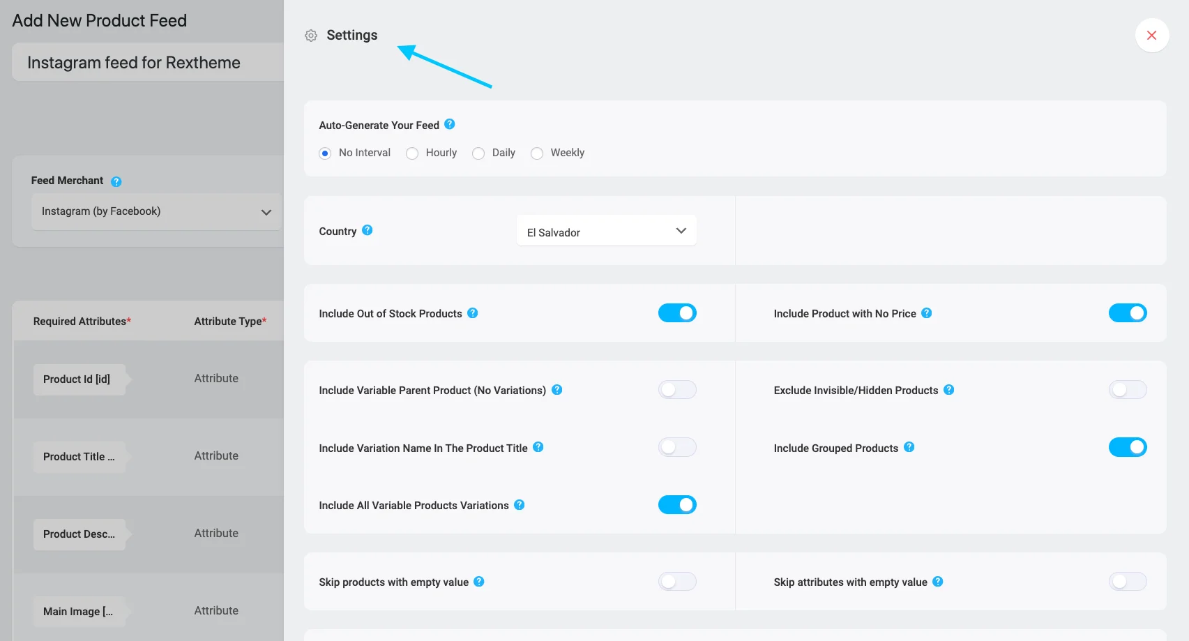 option de configuration du flux