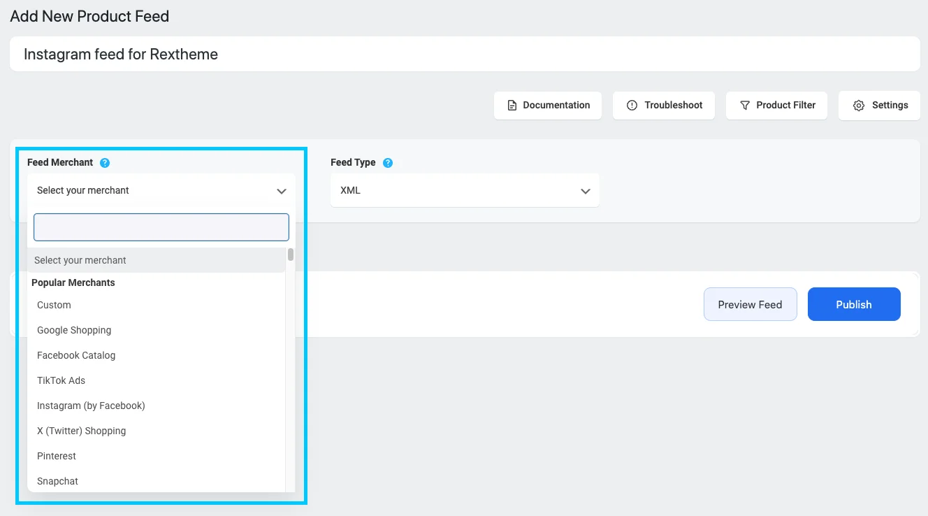 sélectionner un commerçant dans PFM