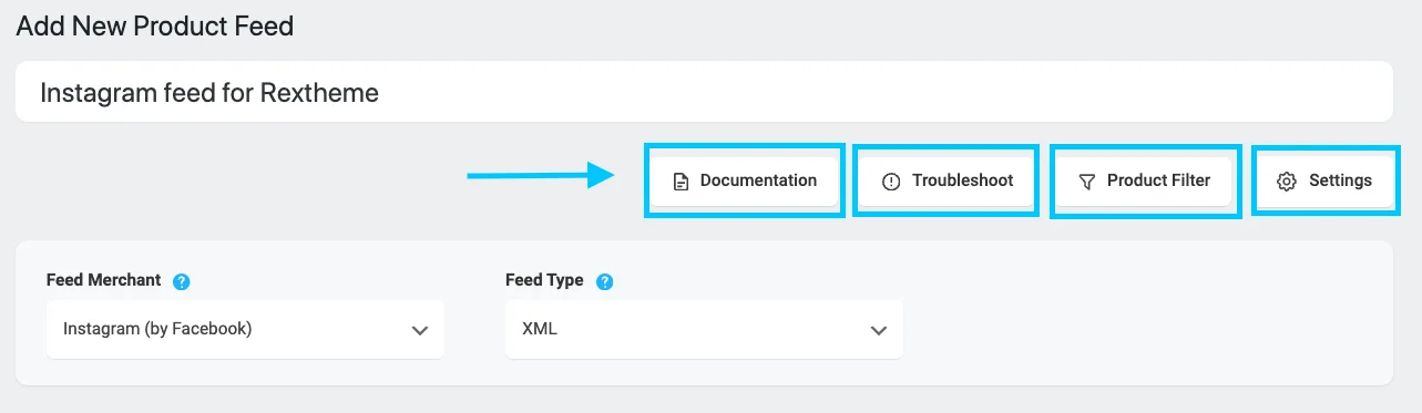 configurazione del feed in pfm