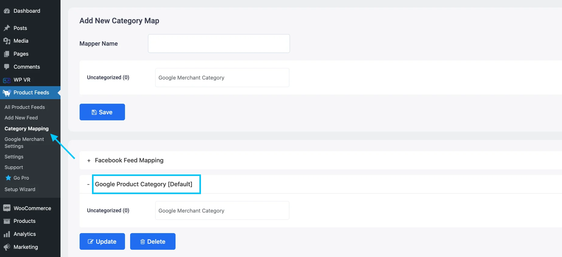 Configurarea cartografierii categoriilor Google