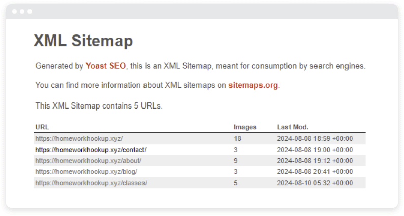 サイトの新しい XML サイトマップの例