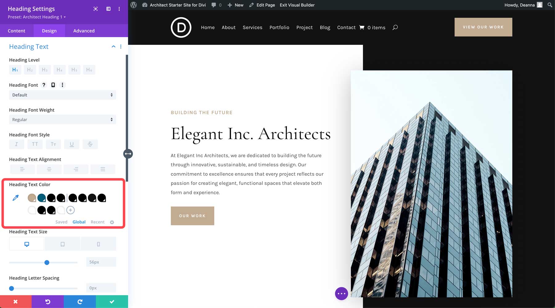 Site de démarrage d'architecte pour Divi