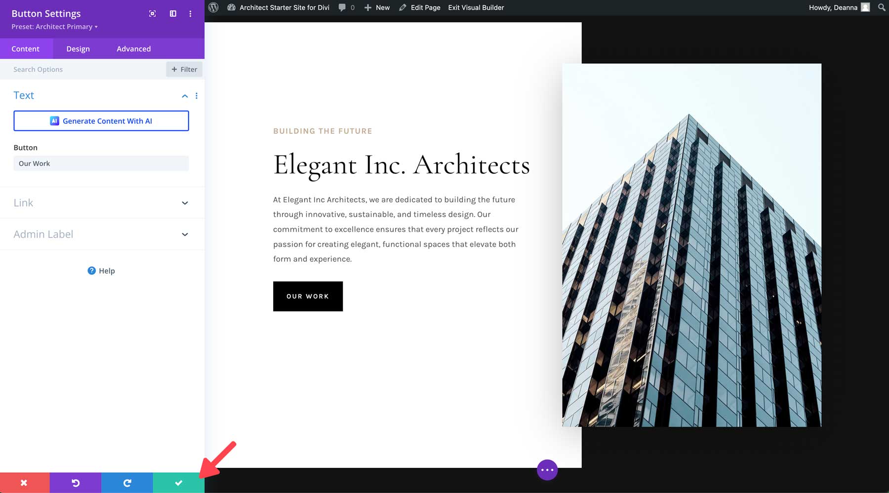 Divi のアーキテクト スターター サイト