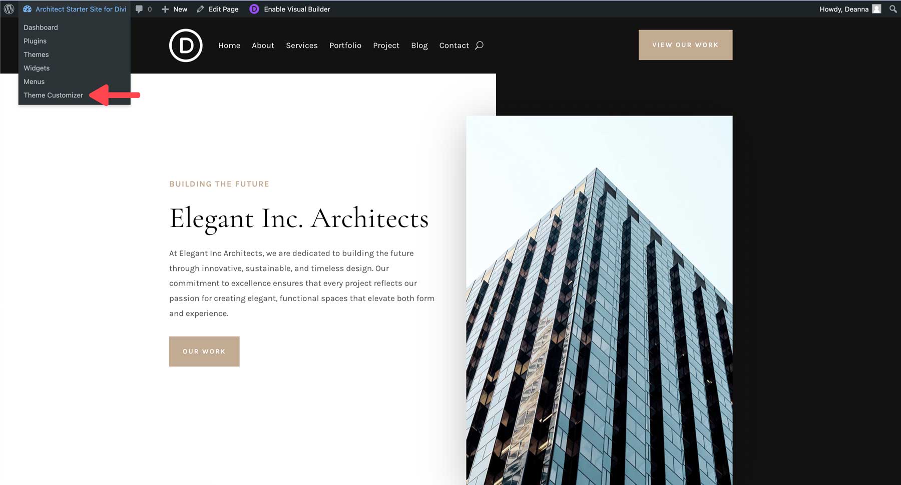 Site de démarrage d'architecte pour Divi