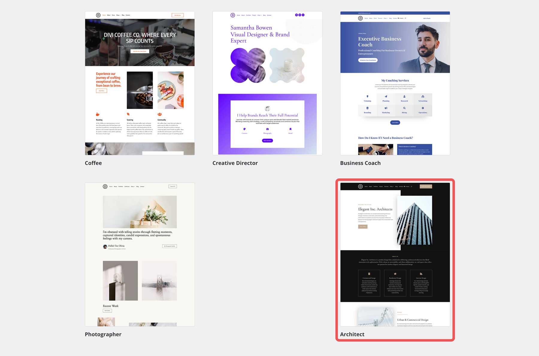 Стартовый сайт архитектора для Divi