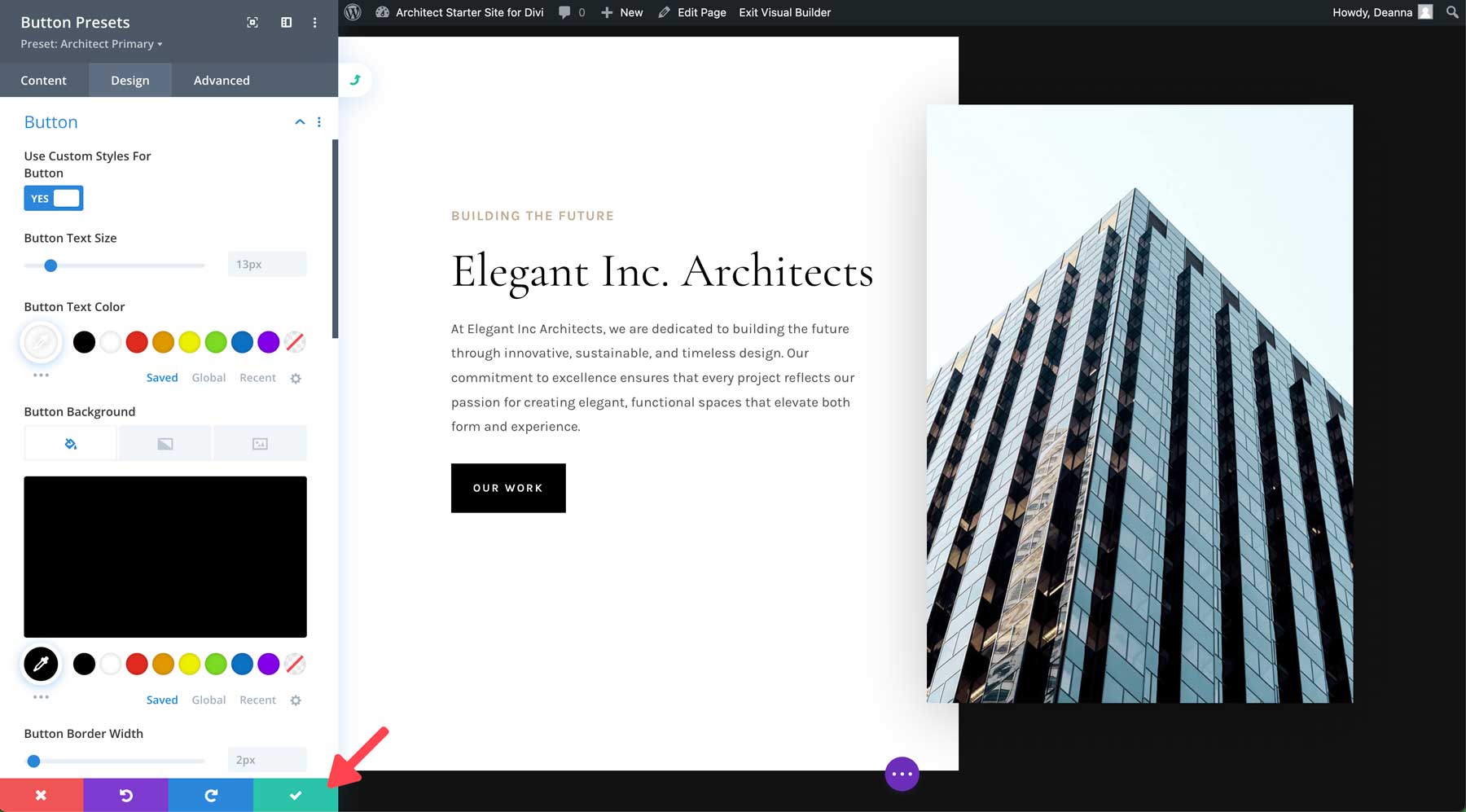 Site de démarrage d'architecte pour Divi