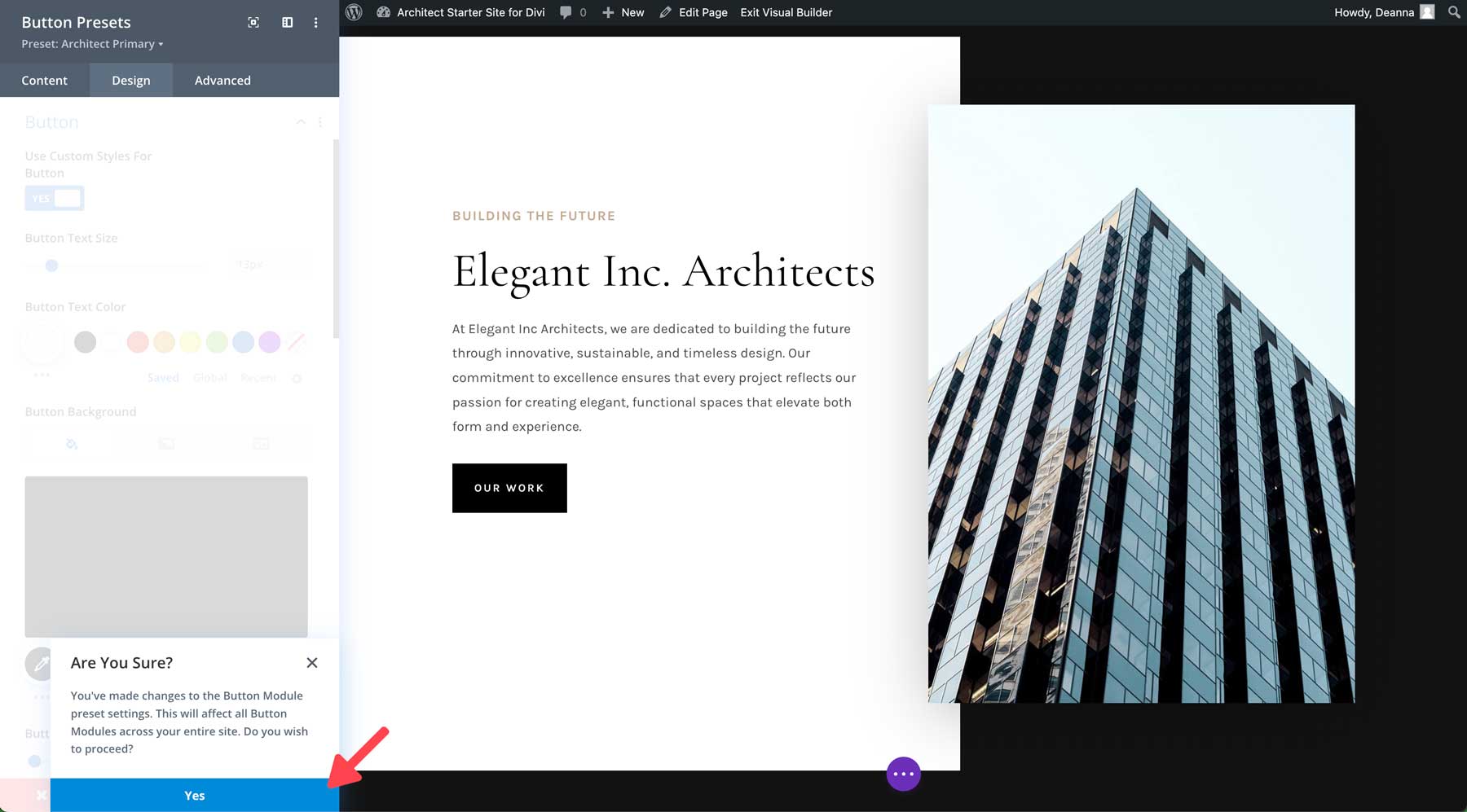 Site de démarrage d'architecte pour Divi