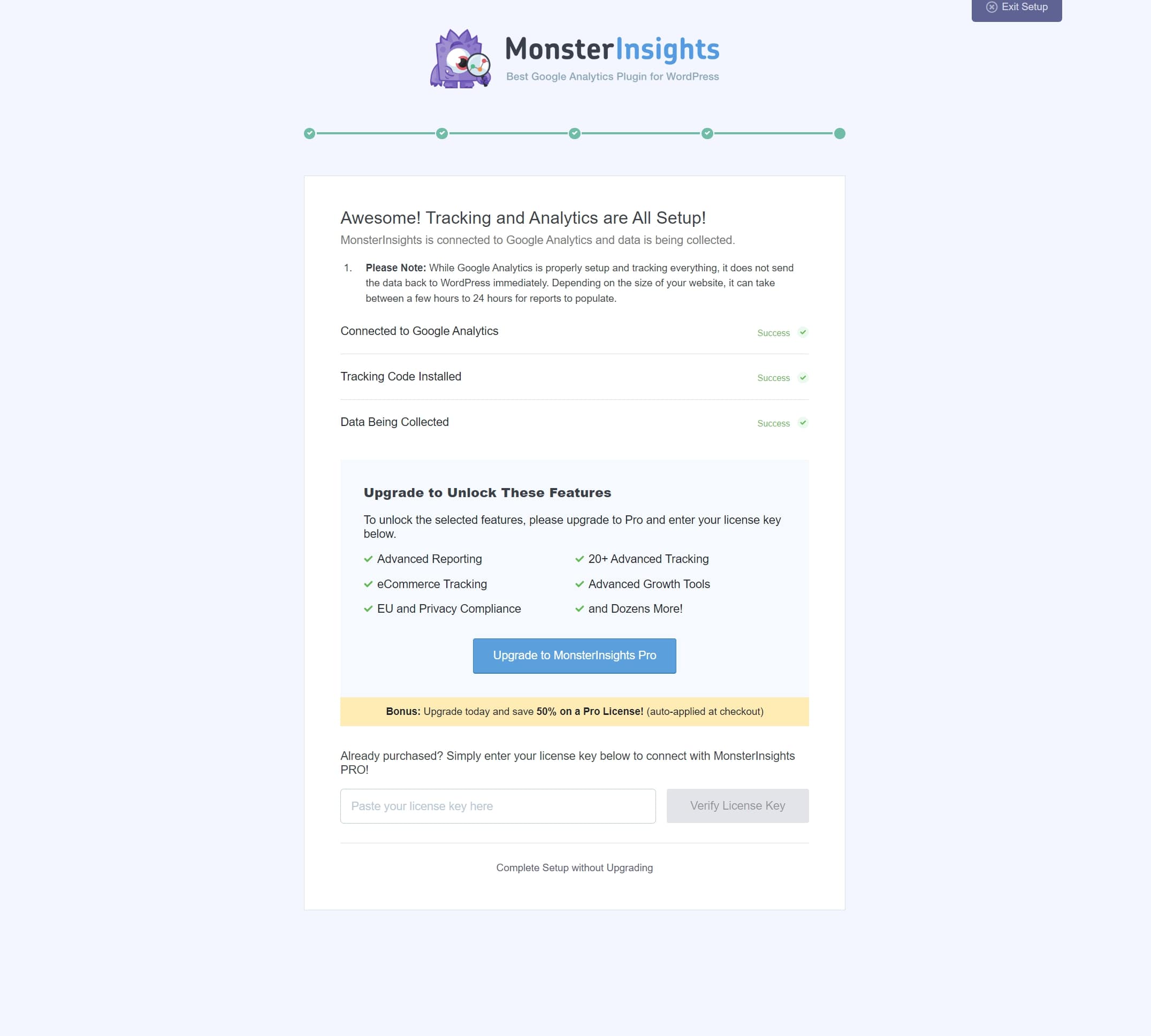 Monsterinsights takibi tamamlandı