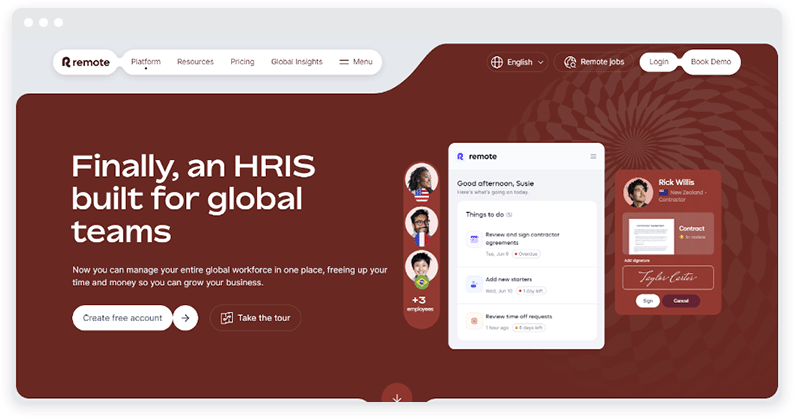 Un banner rosso scuro da un sito Web di software HR