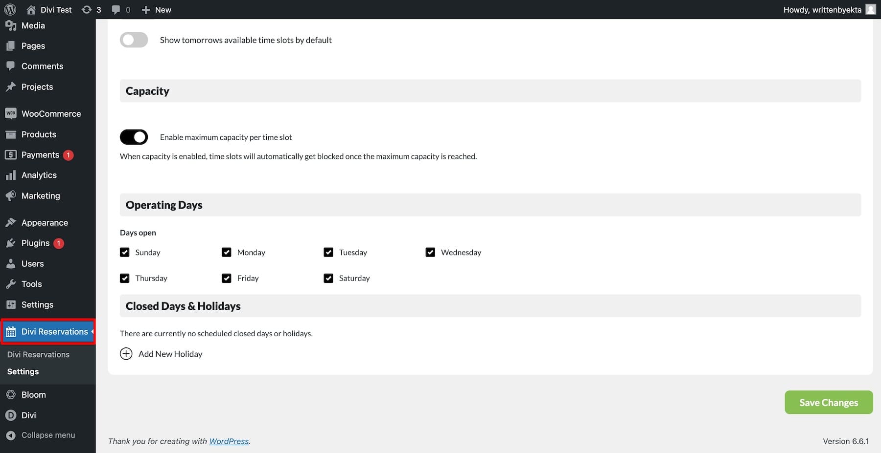 configurer les paramètres de réservations Divi