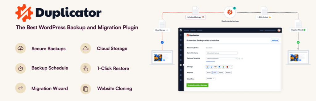 Duplicator'ın en iyi WordPress veritabanı eklentilerinin ekran görüntüsü