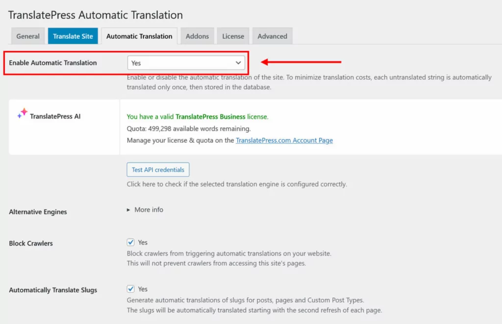 Translatepress ai traductions automatiques