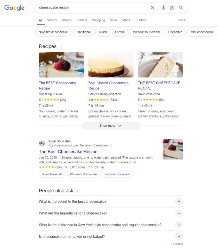 ตัวอย่าง google serp