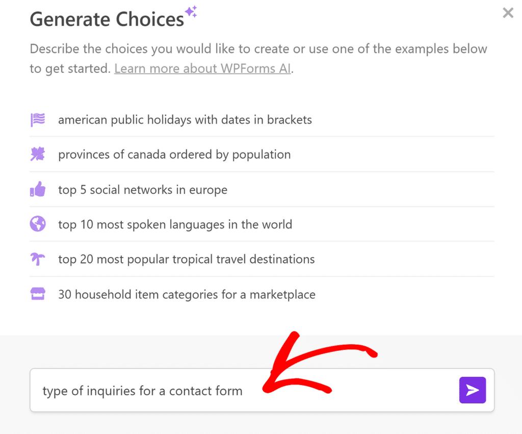 generate choices wpforms