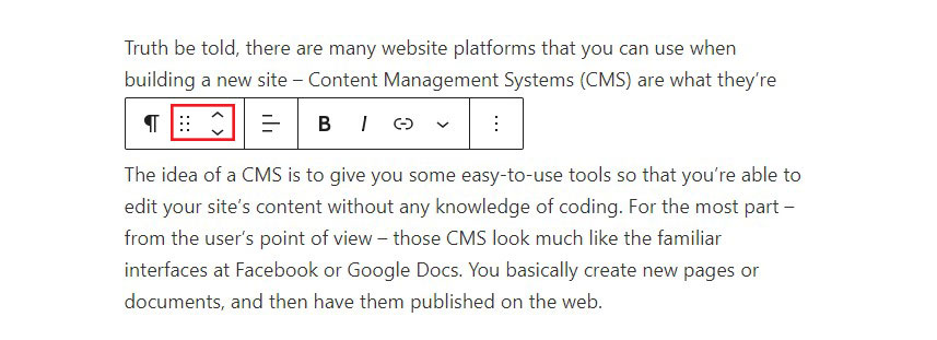 ブロックエディターで WordPress ブロックを上下に移動する