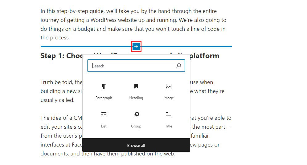 コンテンツエディター内にWordPressブロックアイコンを追加