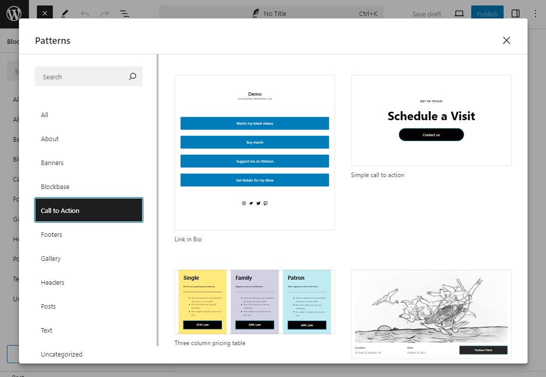 Biblioteca de modele de blocuri WordPress