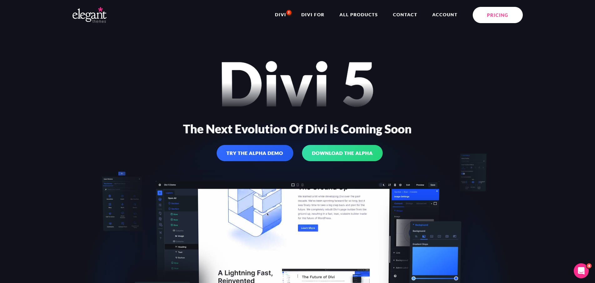 Divi 5 パブリック アルファ ランディング ページ 2024 年 10 月