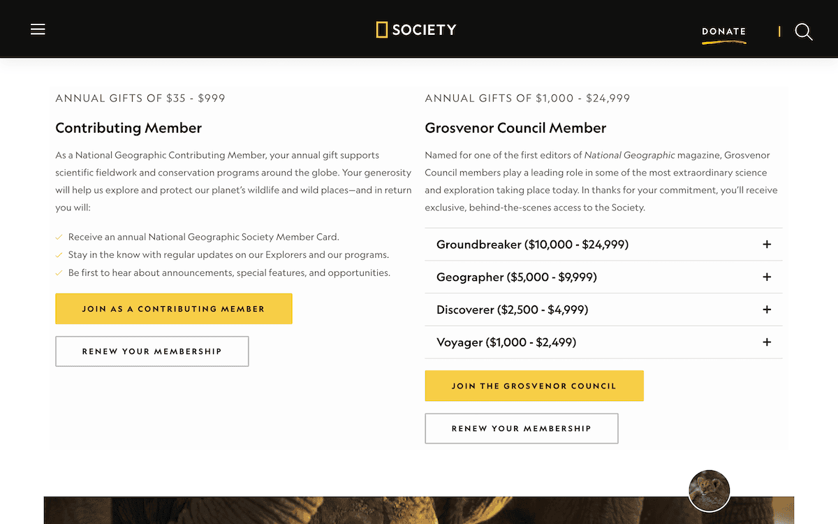 Situs web National Geographic menampilkan harga keanggotaannya.