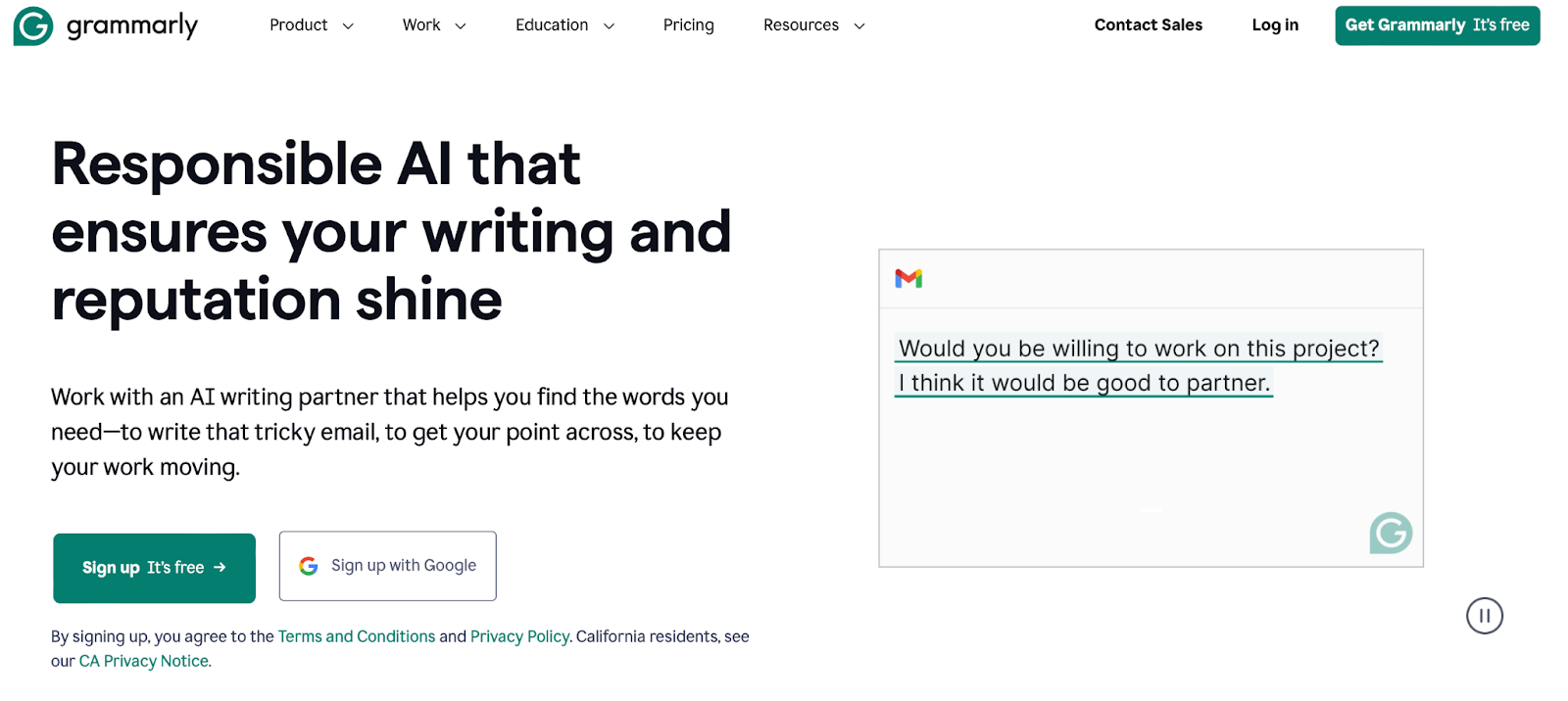 Grammarly.com CTA - إحدى أدوات التدقيق الإملائي والنحوي الأكثر شيوعًا في السوق.