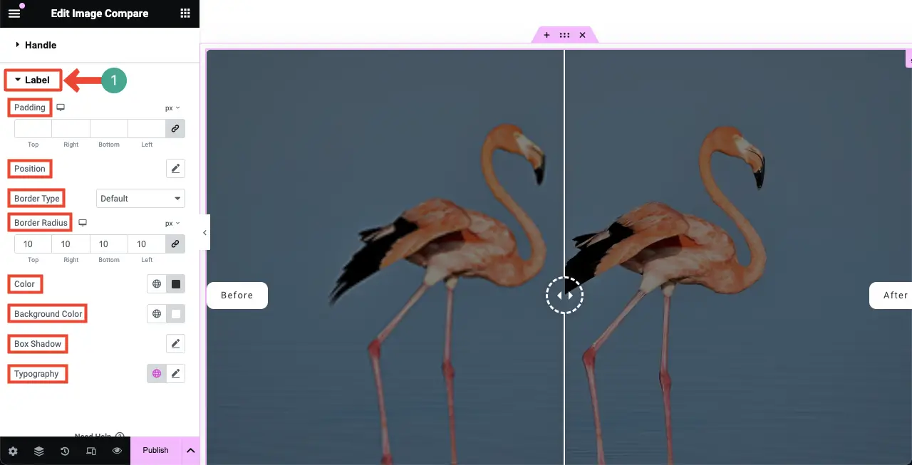 Customize the Label of the Image Compare widget