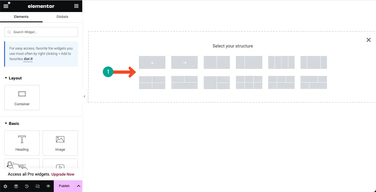 Select a column structure