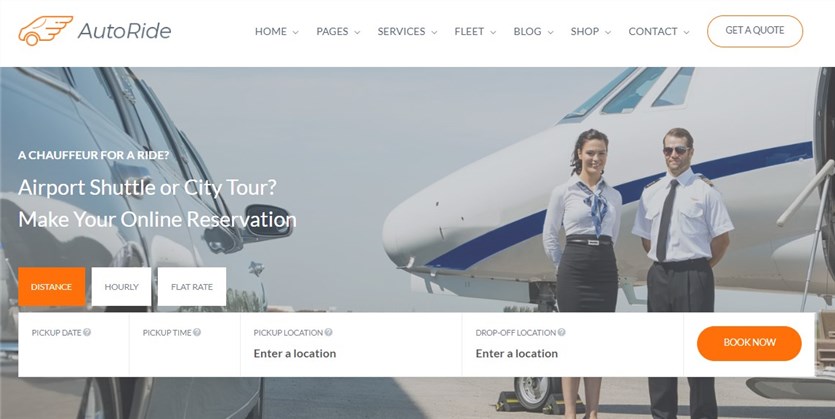 Скриншот тем AutoRide WordPress для тем по аренде автомобилей.