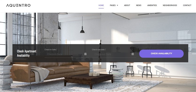 Screenshot des WordPress-Themes „Aquentro Single Property“.