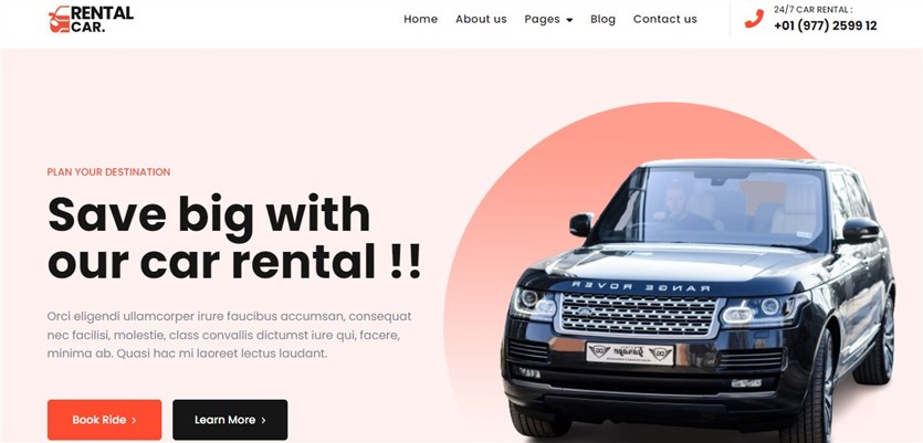 Screenshot des kostenlosen WP-Themes „Bosa Rental Car“.