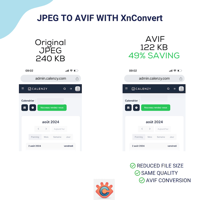 ประหยัด 49 % ด้วยการแปลง AVIF - ที่มา: XnConvert 