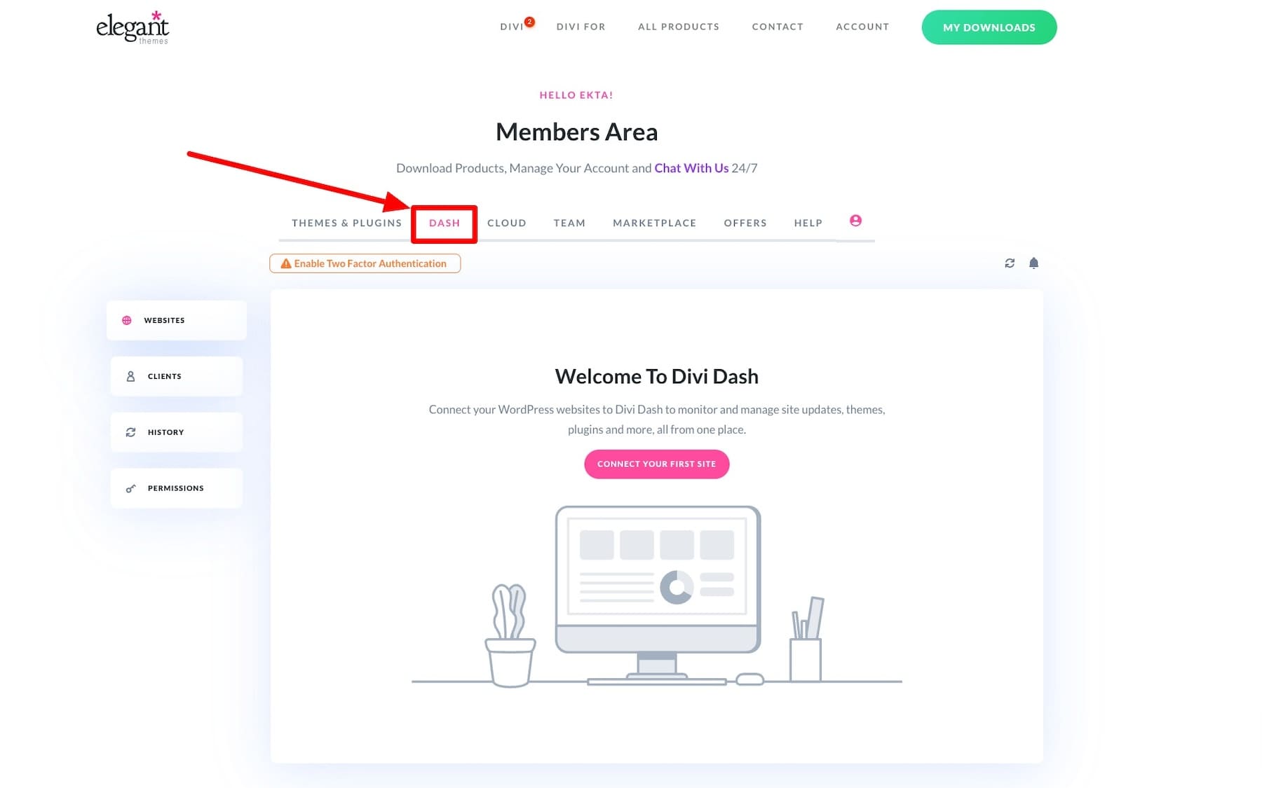 在您优雅的主题会员区访问 Divi dash