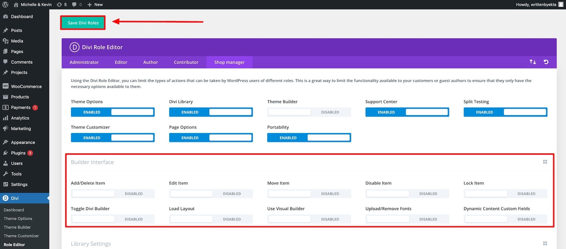 Editor de roles Divi