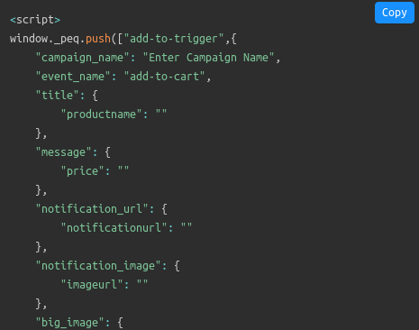 Snippet di codice del software per l'abbandono del carrello