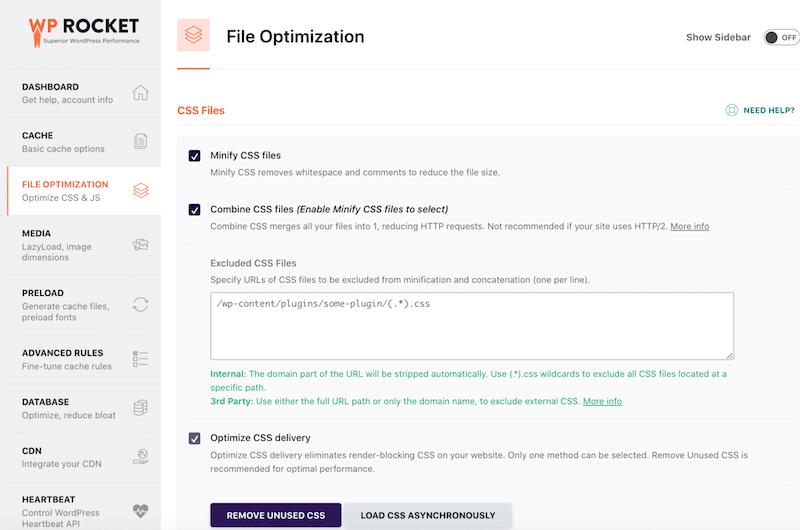 Simplemente marque las casillas para optimizar su código - Fuente: WP Rocket 