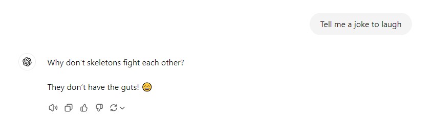 Быстрый ответ ChatGPT на запрос «Расскажи мне шутку»
