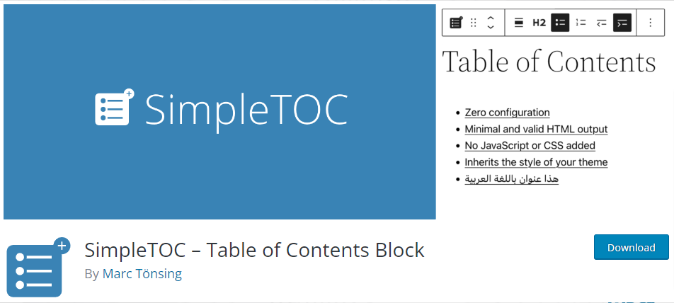 SimpleTOC – Table of Contents Block