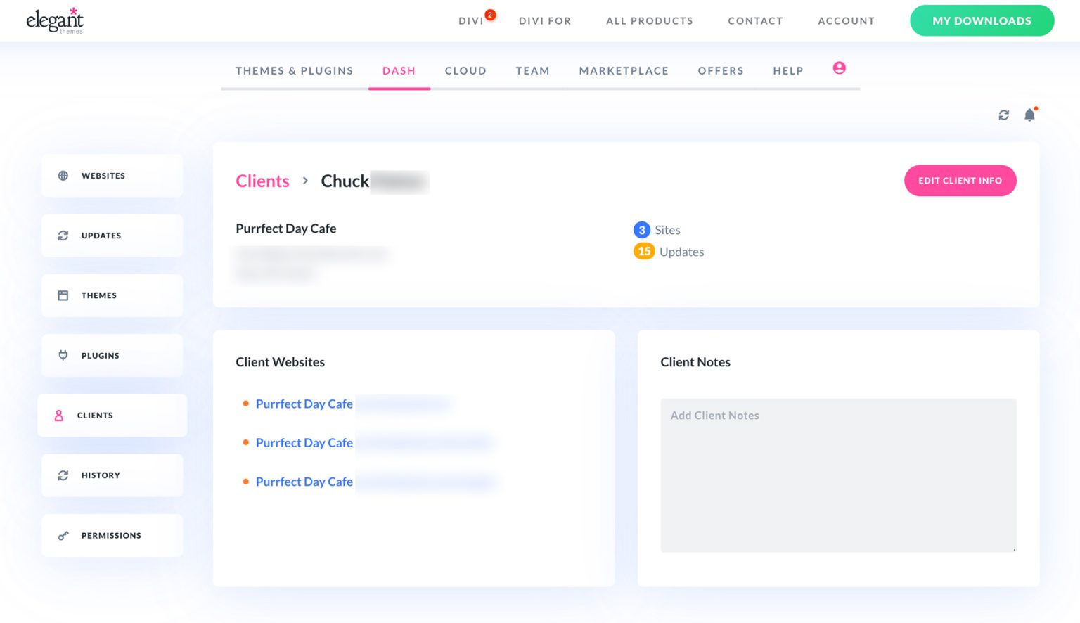 tabloul de bord client divi dash