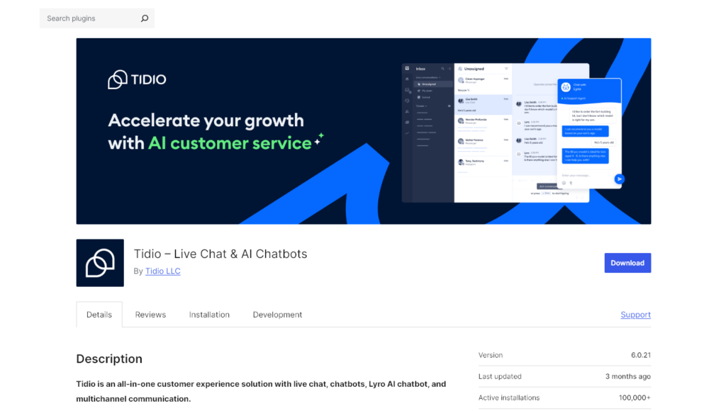 Tidio AI Plugin لـ WordPress (لقطة شاشة)